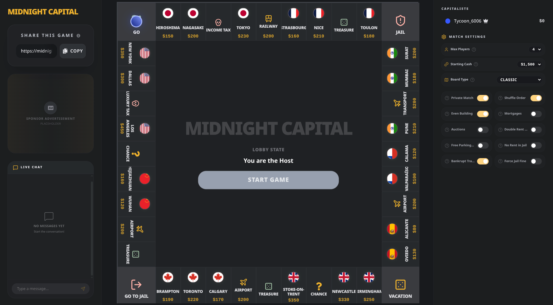 Midnight Capital - Monopoly style board game